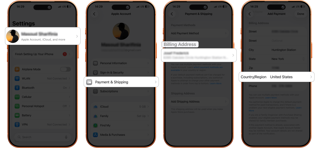 تشخیص ریجن اپل آیدی از Billing Address